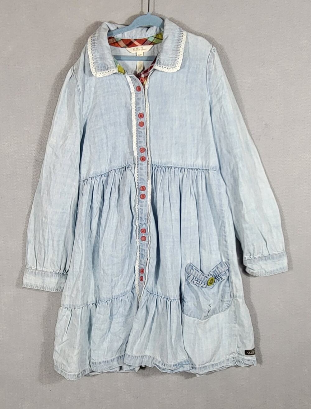 Matilda Jane Walk the Line Chambray Denim Tiered Dress Heart to Heart Girls 12